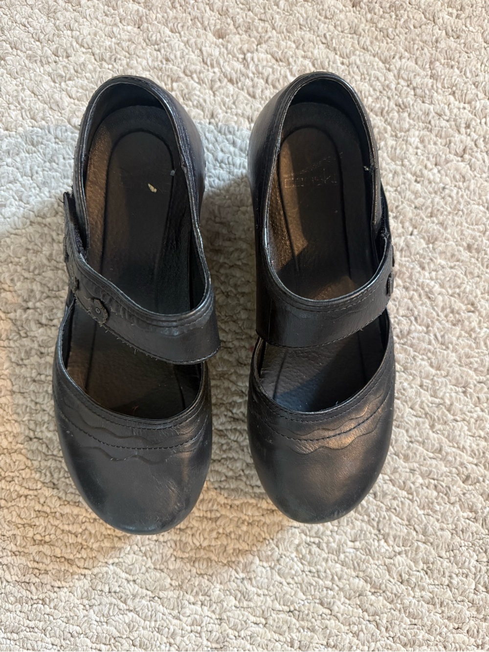 Dansko Black Leather Mary Jane Clog Mules